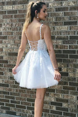 White Short Prom Dress Lace Graduation Dress A Line Damas Dress MyChicDress