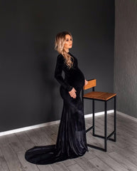 Winter Velvet Maternity Dress Long Baby Shower Dress Pregnancy Photoshoot Dress MyChicDress