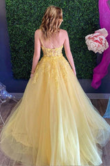 Yellow Lace One Shoulder Prom Dresses A Line Evening Gowns MyChicDress