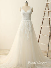 A Line Lace Ivory Boho Wedding Dresses Sweetheart Sleeveless - MyChicDress