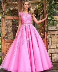 A Line Lace Prom Dresses UK with Beaded Belt Long Jewel Evening Dress - MyChicDress