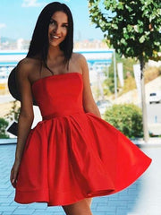 Vestidos cortos rojos de fiesta Mini vestido Hoco sin mangas de satén