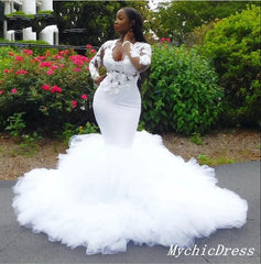 Vestidos de novia de sirena blanca africana vestido de novia de encaje de manga larga