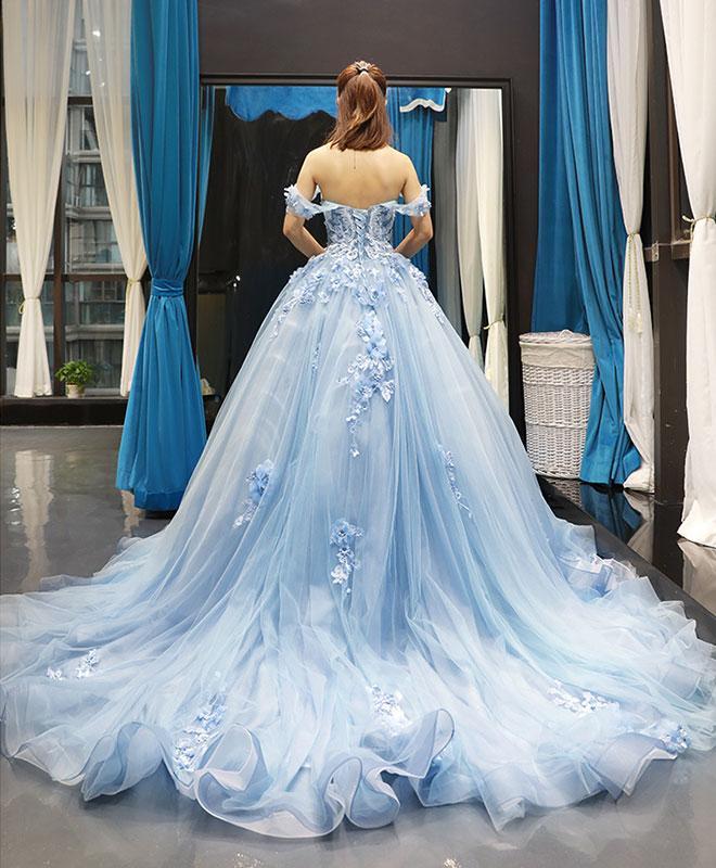 Sweet 16 Blue Quinceanera Dresses Ball Gown Prom Dresses Off the Shoulder