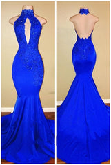 Halter Sin Espalda Sirena Vestidos De Fiesta Azul Real