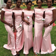 Vestidos de dama de honor de color rosa rubor con hombros descubiertos Vestidos largos de invitados de boda