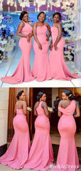 Vestidos de dama de honor de color rosa rubor no coincidentes Vestido largo de invitada de boda de sirena