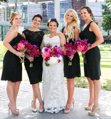 Vestidos de dama de honor cortos negros baratos Vestido de invitados de boda multiposición de encaje