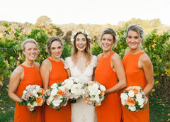 Vestidos de dama de honor naranja baratos, tirantes largos, gasa sin mangas