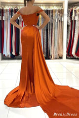 Vestido de invitados de boda de color naranja quemado Vestidos de dama de honor con hombros descubiertos de sirena baratos