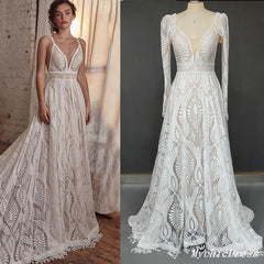 Preciosos vestidos de novia de encaje bohemio con mangas desmontables