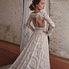 Preciosos vestidos de novia de encaje bohemio con mangas desmontables