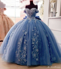 Barato 2024 Vestidos de quinceañera azul polvoriento Vestidos florales de princesa dulce 16