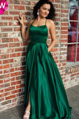 Sexy simple verde esmeralda vestidos de fiesta vestido de noche largo con hendidura