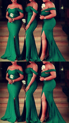 Vestidos de dama de honor verde esmeralda con hombros descubiertos Vestido de invitada de boda