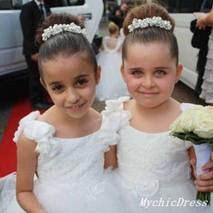 Vestidos de niña de flores blancos de tul con flores hasta el suelo, baratos