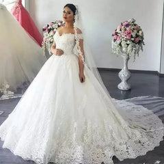 Vestido de fiesta de princesa con hombros descubiertos, escote en forma de corazón, vestidos de novia de encaje