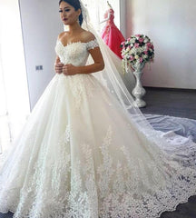 Vestido de fiesta de princesa con hombros descubiertos, escote en forma de corazón, vestidos de novia de encaje