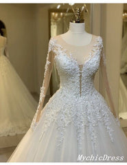 Elegant Tulle Lace Long Sleeves Wedding Dresses Ball Gown Winter Bridal Dress