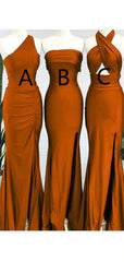 Vestidos de dama de honor de color naranja quemado baratos Vestido de invitados de boda no coincidentes de sirena