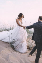 Vestidos de novia con apliques de encaje y cuello en V Vestido de novia con falda de tul en capas