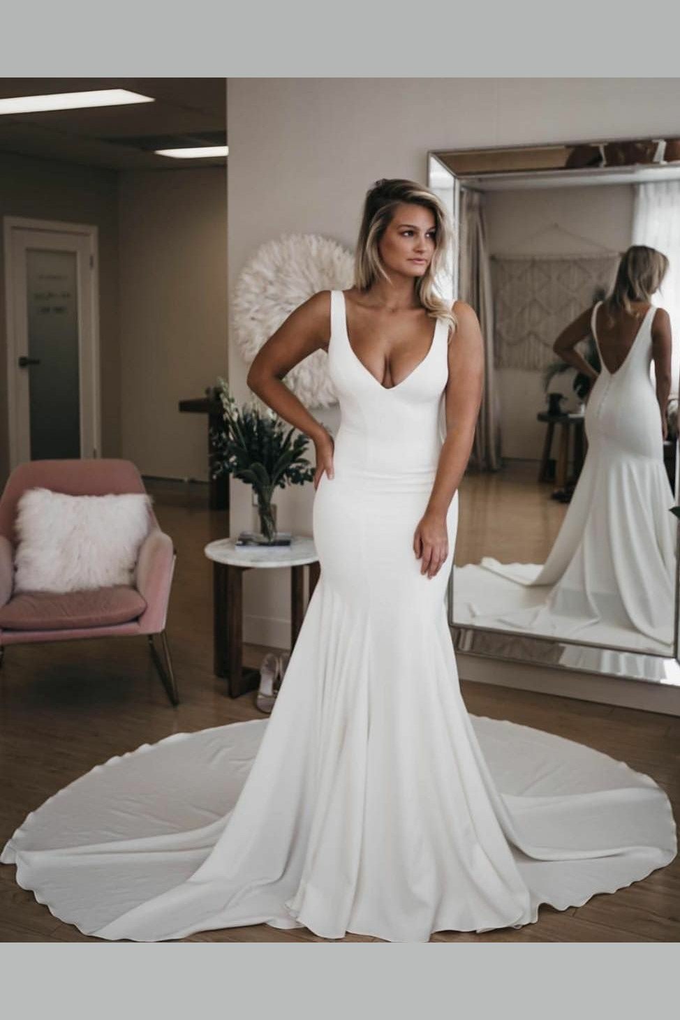 white mermaid wedding dresses