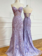 Elegantes vestidos de fiesta de sirena púrpura de encaje 2024 Vestidos de noche largos con apliques en el Reino Unido