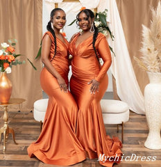 Vestidos de dama de honor naranjas multiposición, vestido de invitados de boda de satén elástico