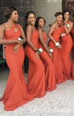 Vestidos largos de invitados de boda de color naranja Vestido de dama de honor de sirena con un hombro