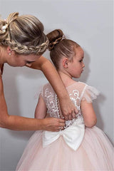 Vestidos de niña de flores rosas baratos, vestido largo hasta el suelo de tul con apliques para boda