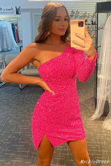 2024 Un hombro vestidos de fiesta de color rosa vestido de cóctel atractivo barato