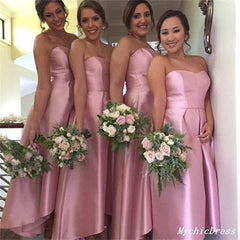 Vestidos cortos de dama de honor de satén rosa intenso Sweeteart vestidos sencillos de invitados de boda