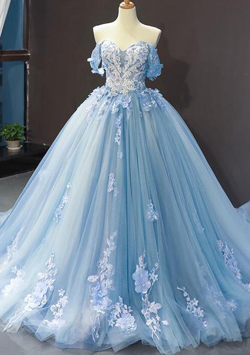 Sweet 16 Blue Quinceanera Dresses Ball Gown Prom Dresses Off the Shoulder