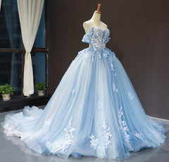 Sweet 16 Blue Quinceanera Dresses Ball Gown Prom Dresses Off the Shoulder