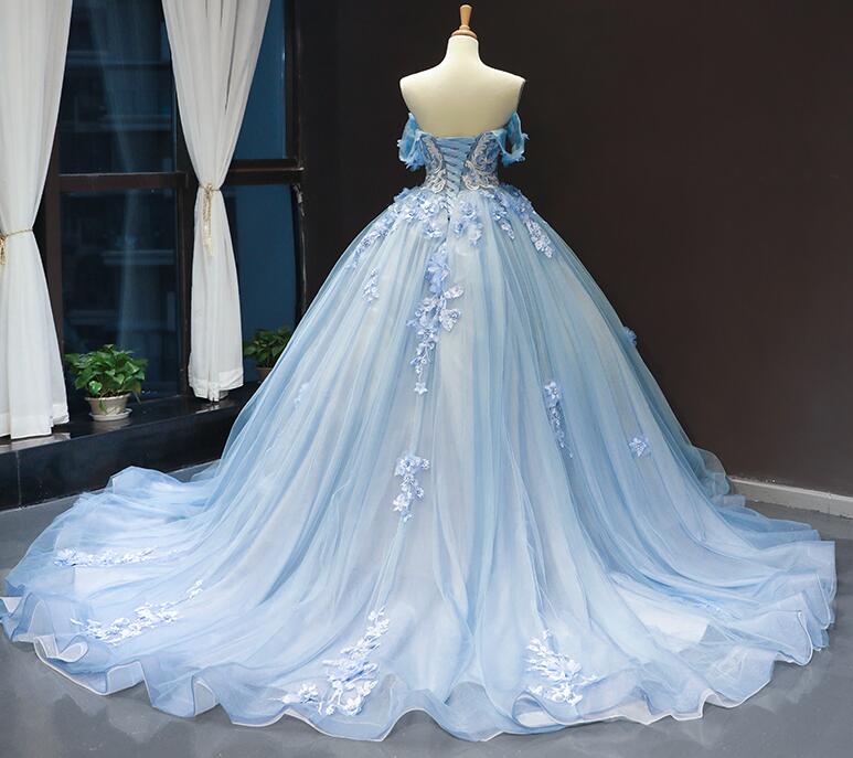 Sweet 16 Blue Quinceanera Dresses Ball Gown Prom Dresses Off the Shoulder