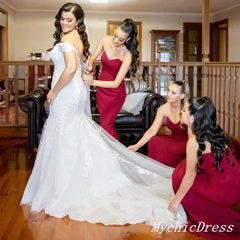 Vestidos largos de sirena para invitadas de boda, color rojo, vestidos largos de dama de honor con forma de corazón