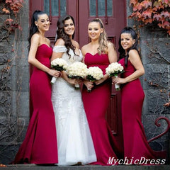 Vestidos largos de sirena para invitadas de boda, color rojo, vestidos largos de dama de honor con forma de corazón