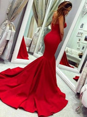 Sexy sirena larga vestidos de fiesta rojos vestido de noche sin mangas