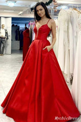 Una línea Simpe vestidos de fiesta rojos con cuello en V vestido formal de noche largo