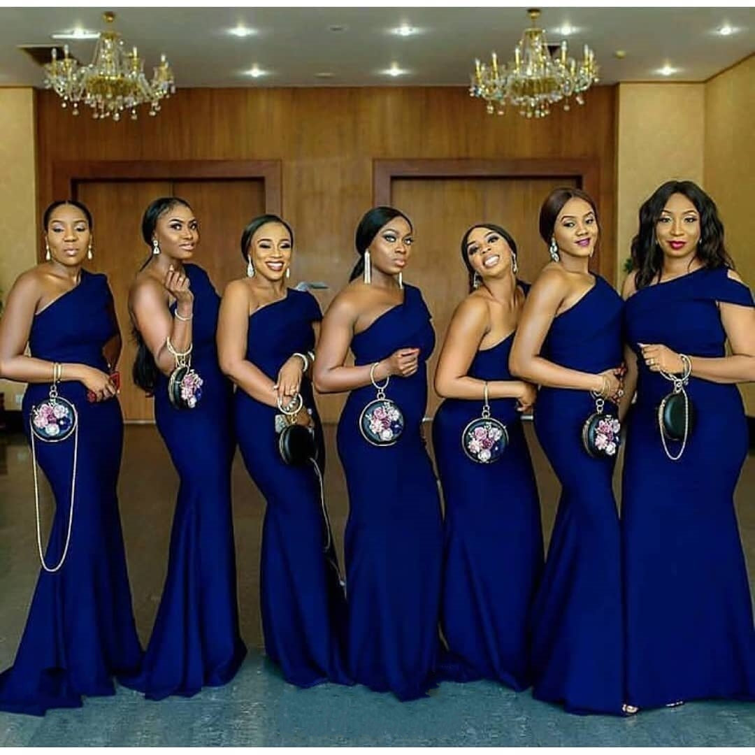 Mermaid One Shoulder Stain Royal Blue Bridesmaid Dresses