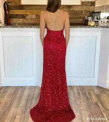 Sexy cuello en V profundo lentejuelas rojas vestidos de fiesta vestido de noche largo con hendidura