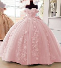 2024 Vestidos de quinceañera rosados ​​baratos Apliques fuera del hombro Dulce 16 vestidos de bola