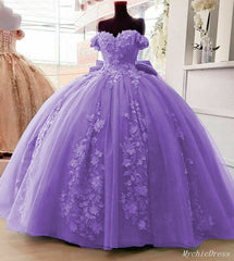2024 Princesa Floral Vestidos de quinceañera Púrpura Fuera del hombro Vestido dulce 16