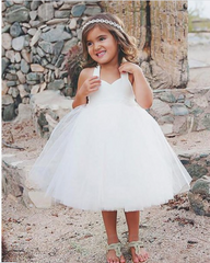 Lindo vestido de fiesta blanco de tul vestidos cortos de niña de flores para boda