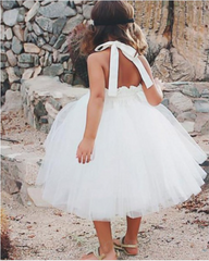 Lindo vestido de fiesta blanco de tul vestidos cortos de niña de flores para boda