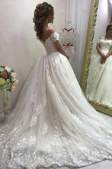 Precioso vestido de novia con apliques de tul, vestidos de novia de encaje con hombros descubiertos