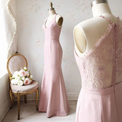 Vestidos de invitados de boda de color rosa polvoriento de sirena Vestido largo de dama de honor de encaje